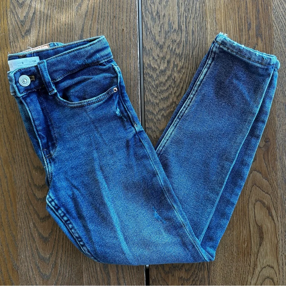 Zara Girls Distressed Denim Jeans Navy Blue | Size 9 - Picture 2 of 8